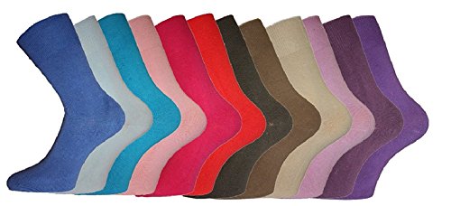 Book Cover B.U.L Socks womens 6 Pairs Women's Bright Plain Cotton Rich Non Elastic Diabetic Socks US Shoe Size 6-8 Assorted Pinks, Reds, Blues (Shades May Differ from Image)