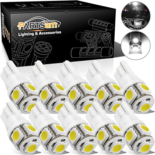 Book Cover Partsam 194 168 LED Bulbs White, Super Bright T10 2825 Car Interior Dome Lights Bulbs 6000K 5050-SMD Chipsets Error Free for Car Dome Map Door Courtesy License Plate Lights, 10Pcs