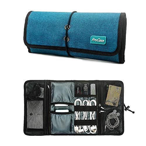 Book Cover ProCase Electronic Organizer Cord Pouch, Travel Cable Charger Phone Accessories Bag Organizer Roll up Tech Carrying Case for USB Cables SD Memory Cards Earphone Flash Hard Drive â€“Teal