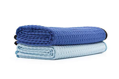 Book Cover The Rag Company - Dry Me A River - Professional Korean 70/30 Blend Microfiber Waffle-Weave Drying & Detailing Towels, Soft Suede Edges, 390GSM, 20in x 40in, Light Blue & Royal Blue (2-Pack)