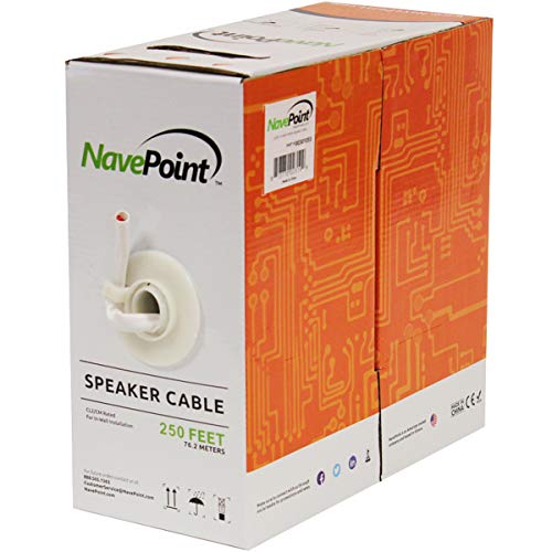 Book Cover NavePoint 250ft in Wall Audio Speaker Cable Wire CL2 14/2 AWG Gauge 2 Conductor Bulk White