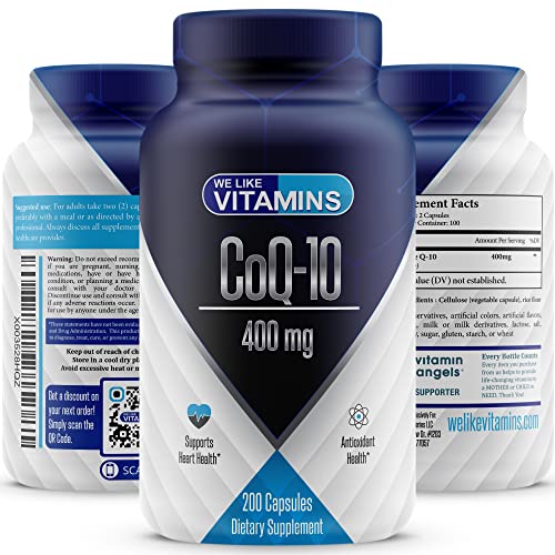 Book Cover We Like Vitamins CoQ10 400mg Per Serving - 200 Capsules CoQ-10 - Vegetarian Capsule - Antioxidant Co Q-10 Coenzyme