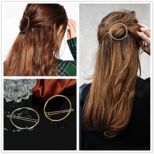 Book Cover AKOAK Hollow Hoop Round Circle Geometric Metal Hair Clip Bobby Pin Ponytail Holder Hair Accessories for Women and Girl (2 Pcs/Lot,1 Gold & 1 Silver)