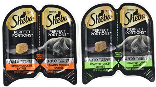 Book Cover Sheba Perfect Portions Wet Cat Food, Savory Chicken Entrée and Roasted Turkey Entrée, (12) 2.6 Oz Twin-Pack Trays