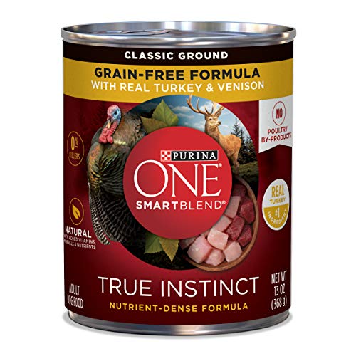 Book Cover Purina ONE Grain Free, Natural Pate Wet Dog Food, SmartBlend True Instinct With Real Turkey & Venison - (12) 13 oz. Cans