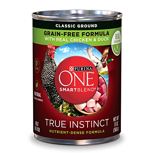 Book Cover Purina ONE Grain Free, Natural Pate Wet Dog Food, SmartBlend True Instinct With Real Chicken & Duck - (12) 13 oz. Cans