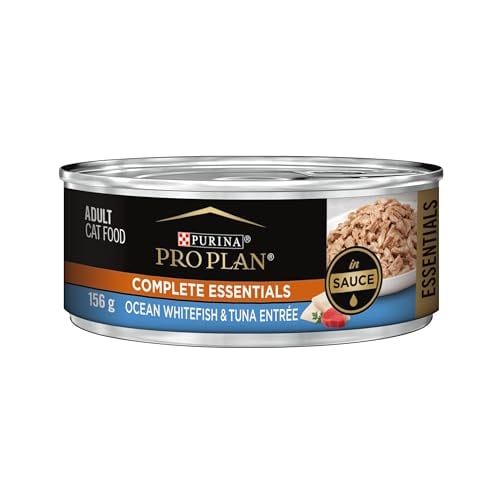 Book Cover Purina Pro Plan Gravy, High Protein Wet Cat Food, Complete Essentials Ocean Whitefish and Tuna Entree in Sauce - 5.5 oz. Can