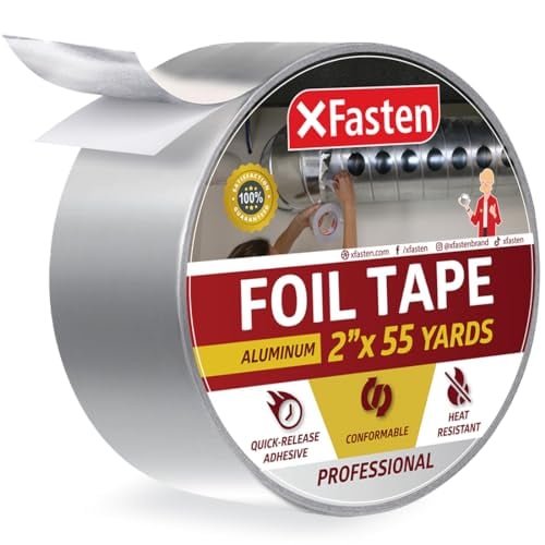 Book Cover XFasten Aluminum Foil Reflective Duct Tape, 3.6 mils, 2 Inches x 165 Feet, Heavy-Duty HVAC Aluminum Metal Duct Tape for Metal Pipes, Air Vents, Furnace, and AC Units