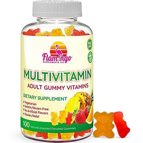 Book Cover Multivitamin Gummies | Vegan Friendly, Kosher Halal NO Gluten or Gelatin, no GMO| for Men, Women & Kids| 3 Natural Flavors | Vitamins C, B3, B12, Biotin, Zinc & More| 100 Gummies