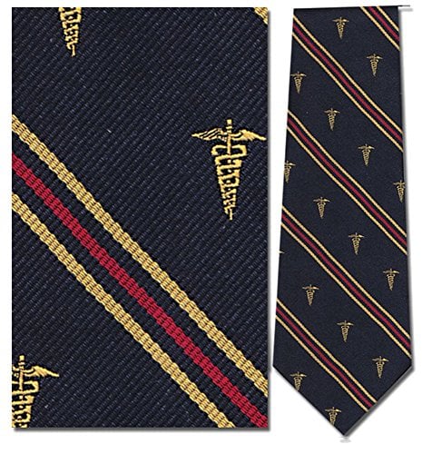 Book Cover 100% Silk Navy Blue Stripe Caduceus Medical Doctor Necktie Tie Neckwear