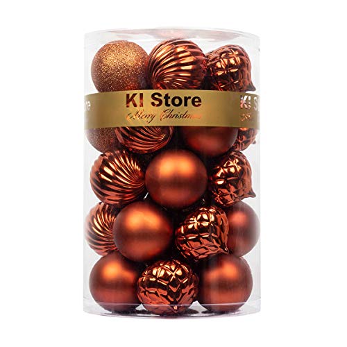 Book Cover KI Store Bronze Christmas Balls 34pcs 2.36-Inch Christmas Tree Decoration Ornaments for Xmas Tree Halloween Wreath Garland Decor Ornaments Hooks Included