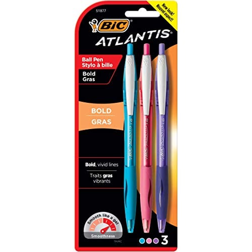 Book Cover BIC Atlantis Bold Retractable Fashion Ball Pen, Bold Point (1.6mm), Assorted Colors, 3-Count