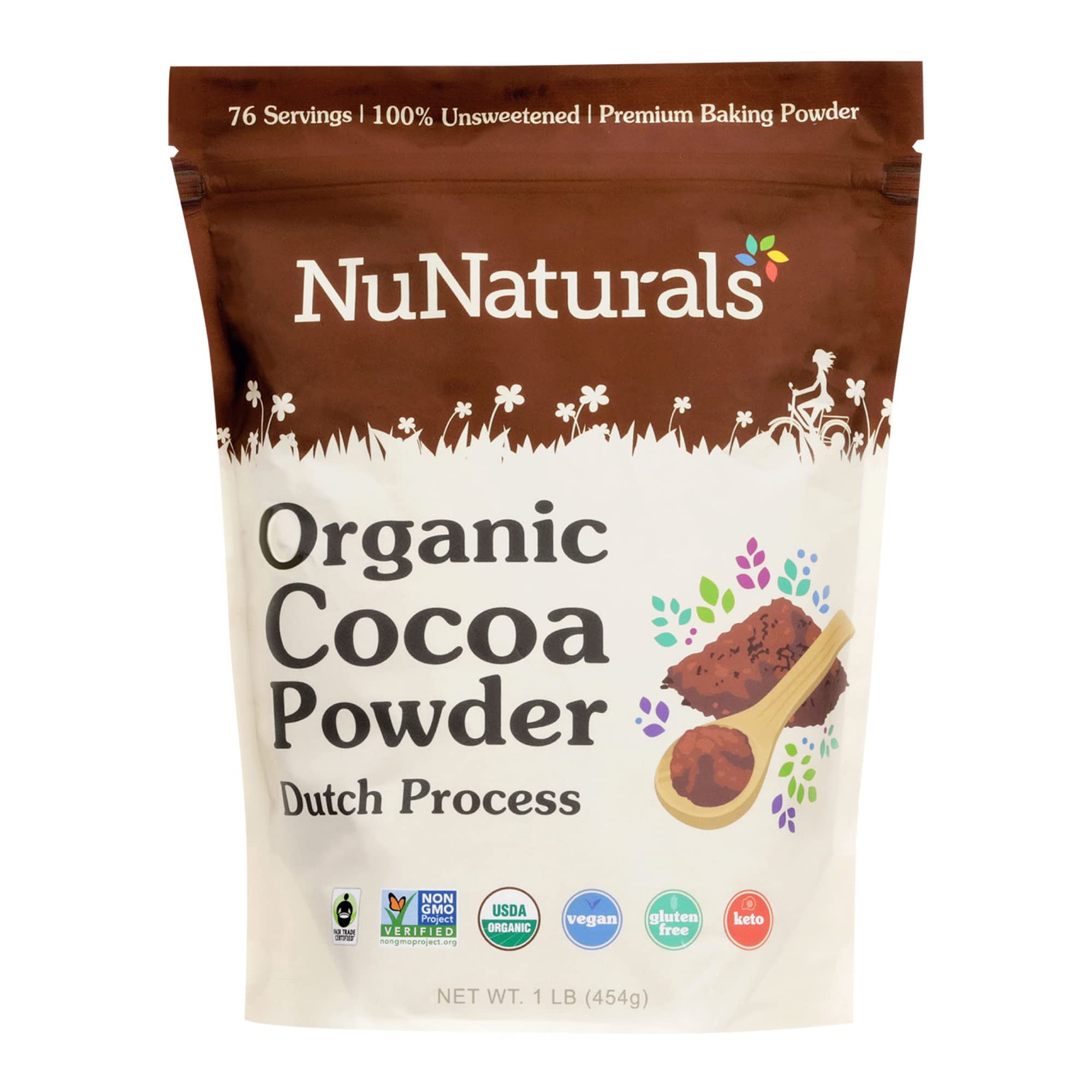 Book Cover NuNaturals Organic Cocoa Powder, Premium Dutch-Process For Drinking and Baking, 1 lb 1 Pound (Pack of 1)