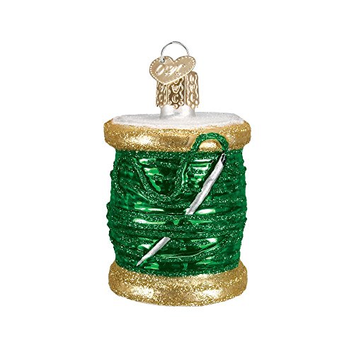 Book Cover Spool of Thread Green Glitter Glass Christmas Ornament