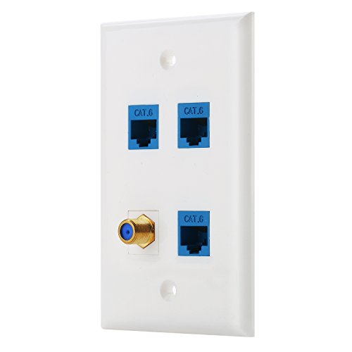 Book Cover IBL-4 port Wall Plate with Gold-plated Coaxial TV Cable F type + 3 Port Cat6 Ethernet Female to Female Jack in White