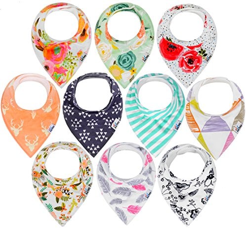 Book Cover ana baby 10-Pack Baby Bandana Drool Bibs for Drooling and Teething, 100% Organic Cotton, Soft and Absorbent, Bibs for Baby Girls