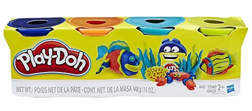 Book Cover Play-Doh pack of 4 (16 oz) colors Blue, Orange, Teal & Neon Yellow by Hasbro