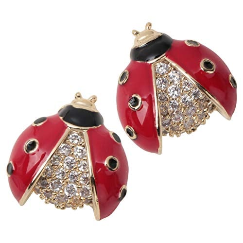 Book Cover YACQ Women's Ladybug Stud Earrings - Lead & Nickle Free - Enamel & Crystal Jewelry - 1/2 Inch - Red