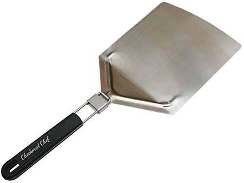 Book Cover checkeredchef Stainless Steel Pizza Peel With Folding Handle, Paddle Size 9.5 x 13 Inches