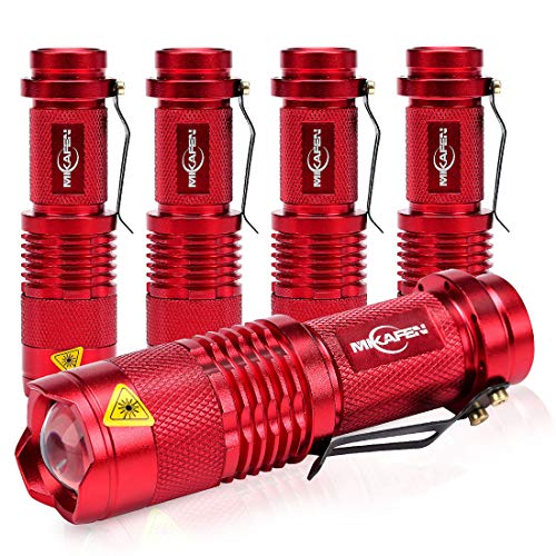 Book Cover 5 Pack Mini Flashlights LED Flashlight 300lm Adjustable Focus Zoomable Light (Red Body,White Light)