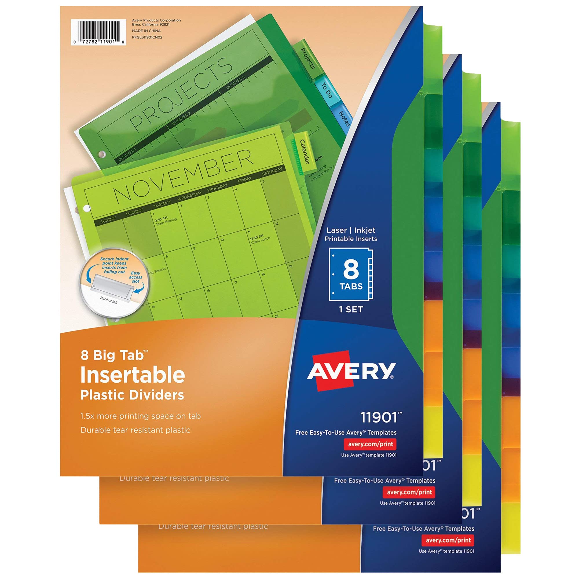 Book Cover Avery Dividers for 3 Ring Binders, 8-Tab Binder Dividers, Plastic Binder Dividers, Insertable Big Tabs, Multicolor, 3 Sets (71901)
