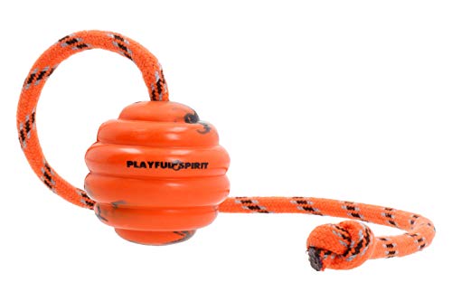 Book Cover PlayfulSpirit Durable Natural Rubber Ball on a Rope - Perfect Dog Training, Exercise and Reward Tool - Medium Size Dog Toy for Fetch, Catch, Throw and Tug War Plays - Happy Playtime Guaranteed