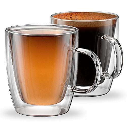 Book Cover Stone & Mill Glass Coffee Mugs Double Wall Insulated Cups for Espresso, Latte, Cappuccino, Thermo Glassware, Modena Collection, Set of 2, Gift-boxed Am-10 12 oz
