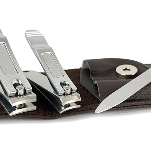 Book Cover Nail Clippers by Zizzili Basics - 3 Piece Nail Clipper Set - Stainless Steel Fingernail & Toenail Clippers with Nail File and Brown Travel Case - Best Nail Care for Men, Women, Manicure & Pedicure