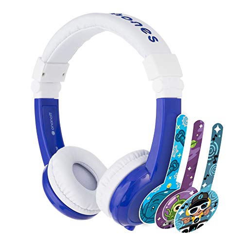 Book Cover ONANOFF BuddyPhones Explore Foldable, Volume-Limiting Kids Headphones with Travel Bag, Built-In Audio Sharing Cable with Mic, Compatible with Fire, iPad, iPhone, and Android Devices, Blue