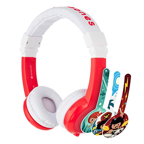 Book Cover ONANOFF BuddyPhones Explore Foldable, Volume-Limiting Kids Headphones, Built-in Microphone, BuddyCable for Sharing, Perfect for iPad, iPhone, Fire, and Android, Red