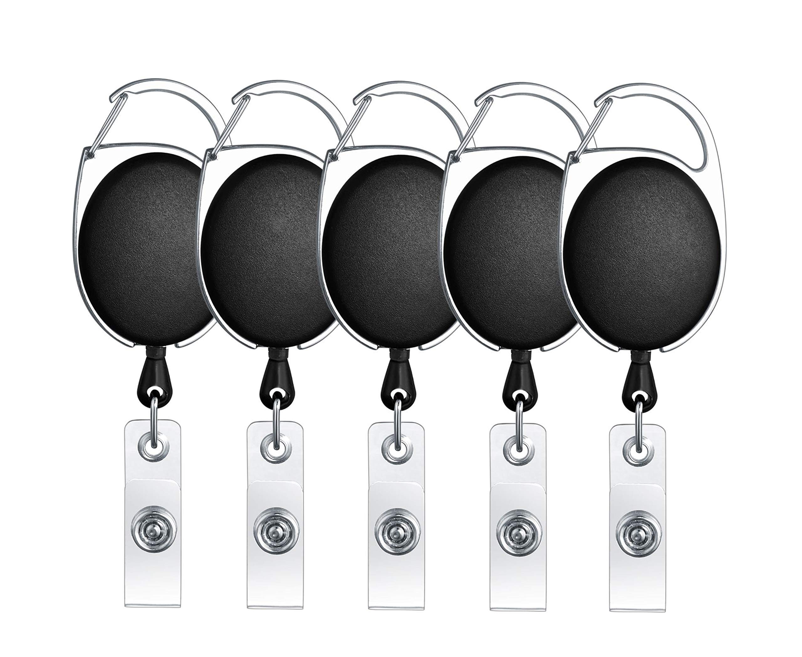 Book Cover Retractable Badge Holder Carabiner Reel Clip On ID Card Holders Pack of 5