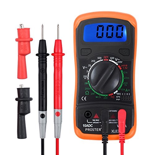 Book Cover Proster Digital Multimeter with Backlight LCD Display for AC DC Voltage, DC Current, Resistance, Transistor HFE, Diode, NPN Transistor, Continuity Test