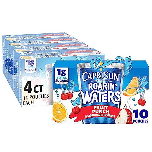 Book Cover Capri Sun Roarin' Waters Fruit Punch Wave Naturally Flavored Water Kids Beverage (40 ct Pack, 4 Boxes of 10 Pouches)
