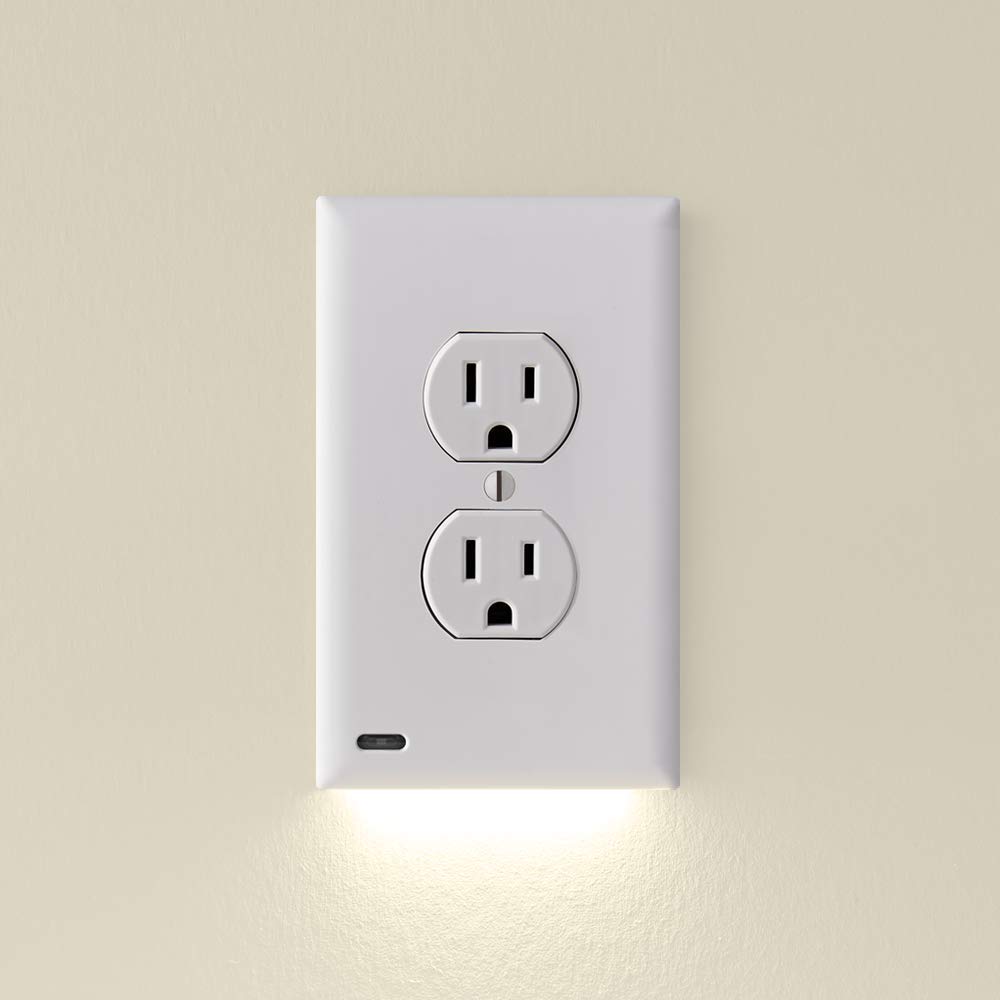 Book Cover SnapPower 4 Pack GuideLight 2 [for Duplex Outlets] - Replaces Plug-in Night Light - Electrical Receptacle Wall Plate with LED Night Lights - Auto On/Off Sensor - (Duplex, White) Duplex White