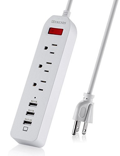 Book Cover Power Strip 3 AC Outlets with 3 USB Charging Ports Extension Cord 1250W/10A for iPhone 7 6 6S Plus iPad Samsung HTC LG Tablets Laptop (6ft, White)