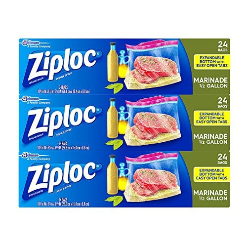 Book Cover Ziploc Marinade Bags, Expandable Bottom with Easy Open Tabs, Half Gallon, 24 Count, Pack of 3 (72 Total Bags)