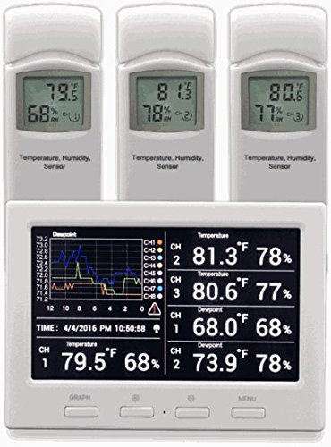 Book Cover Ambient Weather WS-3000-X3 Thermo-Hygrometer Wireless Monitor w/ 3 Remote Sensors - Logging, Graphing, Alarming, Radio Controlled Clock
