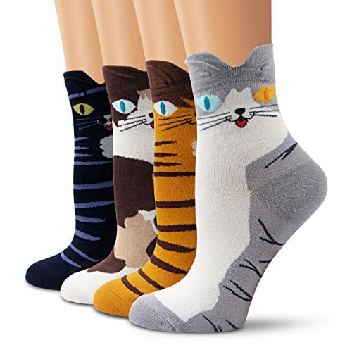 Book Cover Ambielly Women Socks Cute Animal Patterned Casual Cotton Socks (4 Cats)