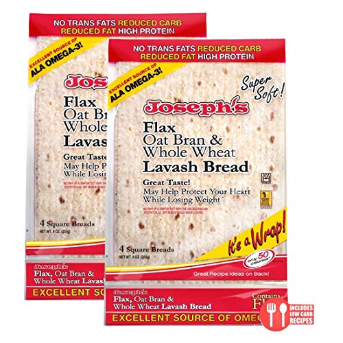 Book Cover 2 Pack Value: Joseph's Lavash Bread Flax Oat Bran & Whole Wheat Reduced Carb, 8 Squares