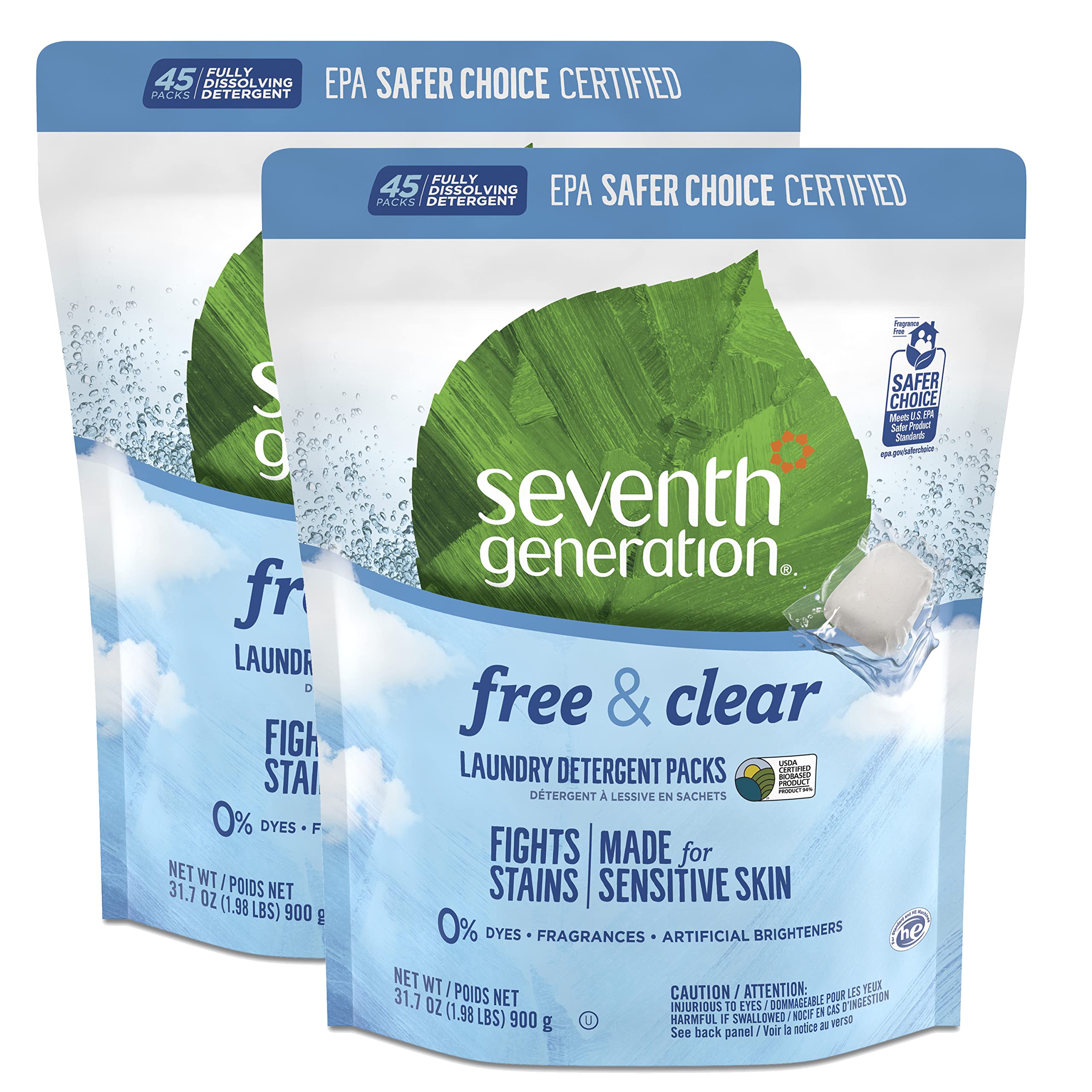 Book Cover Seventh Generation Laundry Detergent Packs Laundry Soap Free & Clear Washing Detergent 45 Count, Pack of 2 Free And Clear 31.7 Ounce (Pack of 2)