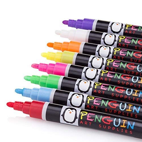 Book Cover Chalk Markers 8 Colors With Bonus 24 Chalk Stickers - Premium Erasable Liquid Chalk Marker Pen with Reversible Tip - Perfect for Mason Jars, Windows, Glass, Labels, Whiteboards