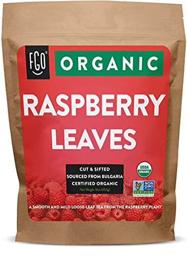 Book Cover FGO Organic Red Raspberry Loose Leaf Tea, Cut and Sifted, Resealable Kraft Bag, 16oz (Pack of 1)