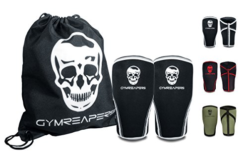 Book Cover Gymreapers Knee Sleeves (1 Pair) Free Gym Bag - Knee Sleeve & Compression Brace for Squats, Weightlifting, Cross Training and Powerlifting 7MM Sleeve Pair - for Men & Women - 1 Year Warranty