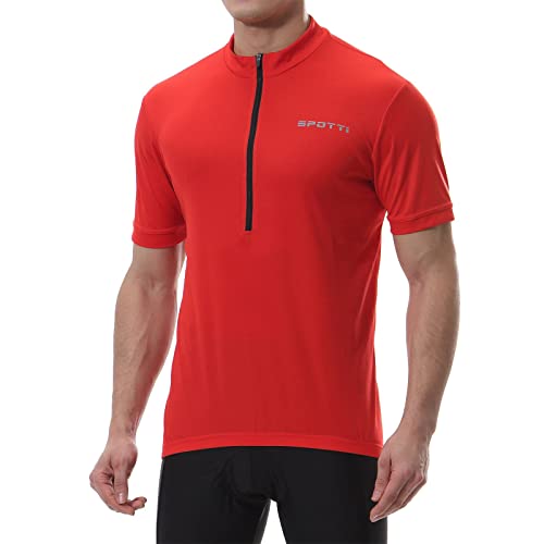 Book Cover Spotti Men's Basic Short Sleeve Cycling Jersey - Bike Biking Shirt (Red, Chest 40-42