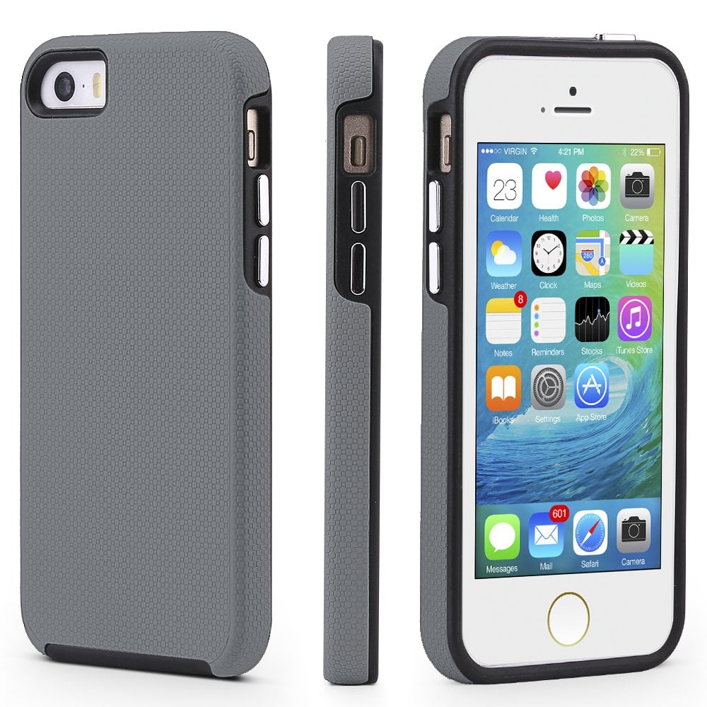 Book Cover CellEver Compatible with iPhone 5/5s/SE (2016 Edition) Case, Dual Guard Protective Shock-Absorbing Scratch-Resistant Rugged Drop Protection Cover Designed for iPhone 5/5S/SE 2016 (Gray)