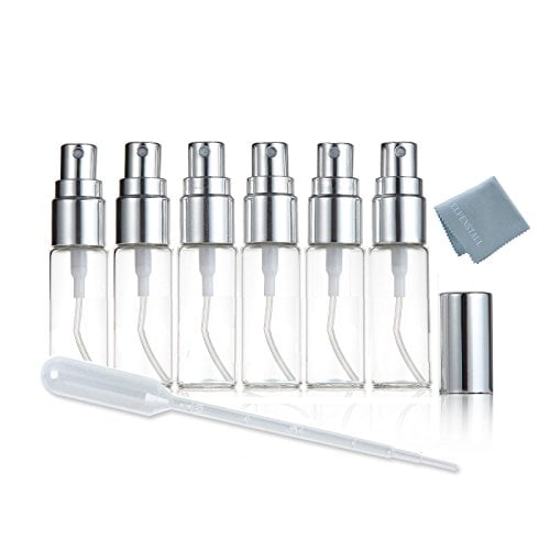 Book Cover Elfenstal- NEW 6pcs Mini Clear 5ml 1/6OZ Atomizer Fine Mist Glass bottle Spray Refillable Fragrance Perfume Empty Scent Bottle Clean Cloth for Travel Party Portable Makeup Tool free Pipette