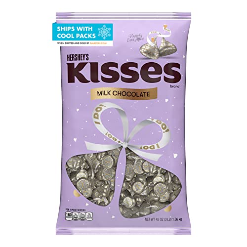 Book Cover HERSHEY'S KISSES Milk Chocolate, Individually Wrapped, Gluten Free Wedding Candy Bulk Bag, 48 oz