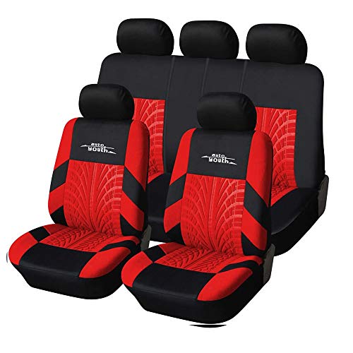 Book Cover AUTOYOUTH Car Seat Covers Full Set, Front Bucket Seat Covers with Split Bench Back Seat Covers for Cars for Women Full Set Seat Protectors - 9pcs,Red
