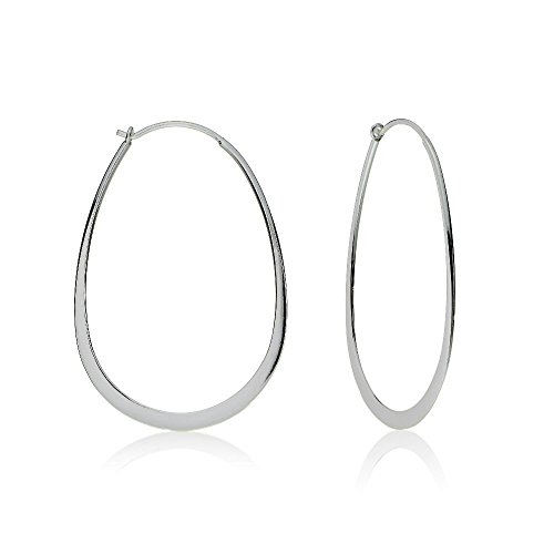 Book Cover Sterling Silver Flat Thin Oval Polished Hoop Earring