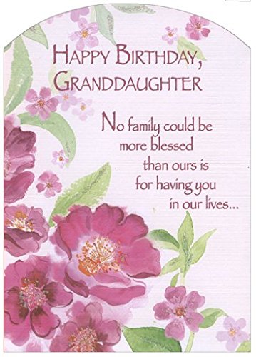 Book Cover Pink Flowers with Glitter Z Fold: Granddaughter - Designer Greetings Birthday Card
